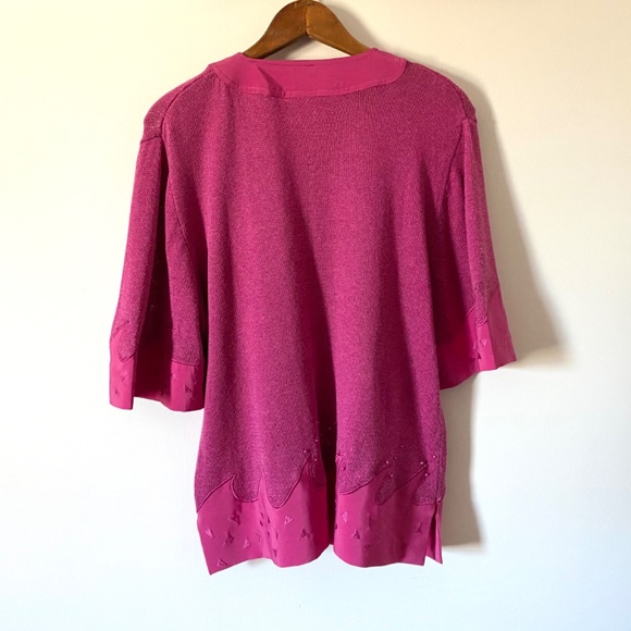 1980’s Vintage Hot Pink Short Sleeve Sweater Cotton Rayon Size Large Open Front - Picture 4 of 10
